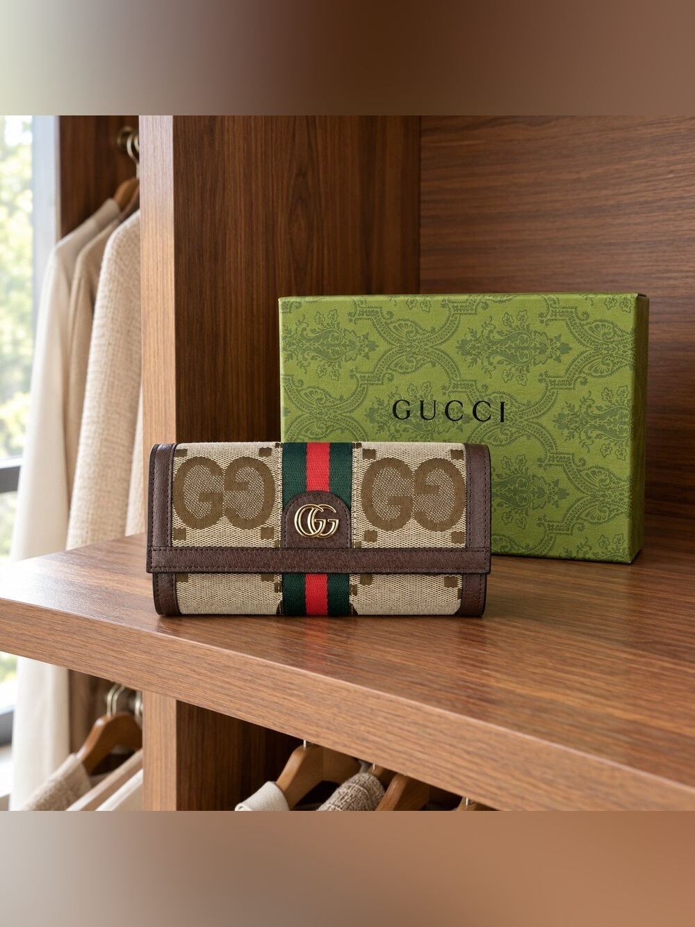 Gucci Ophidia Jumbo GG Canvas Long Flap Wallet